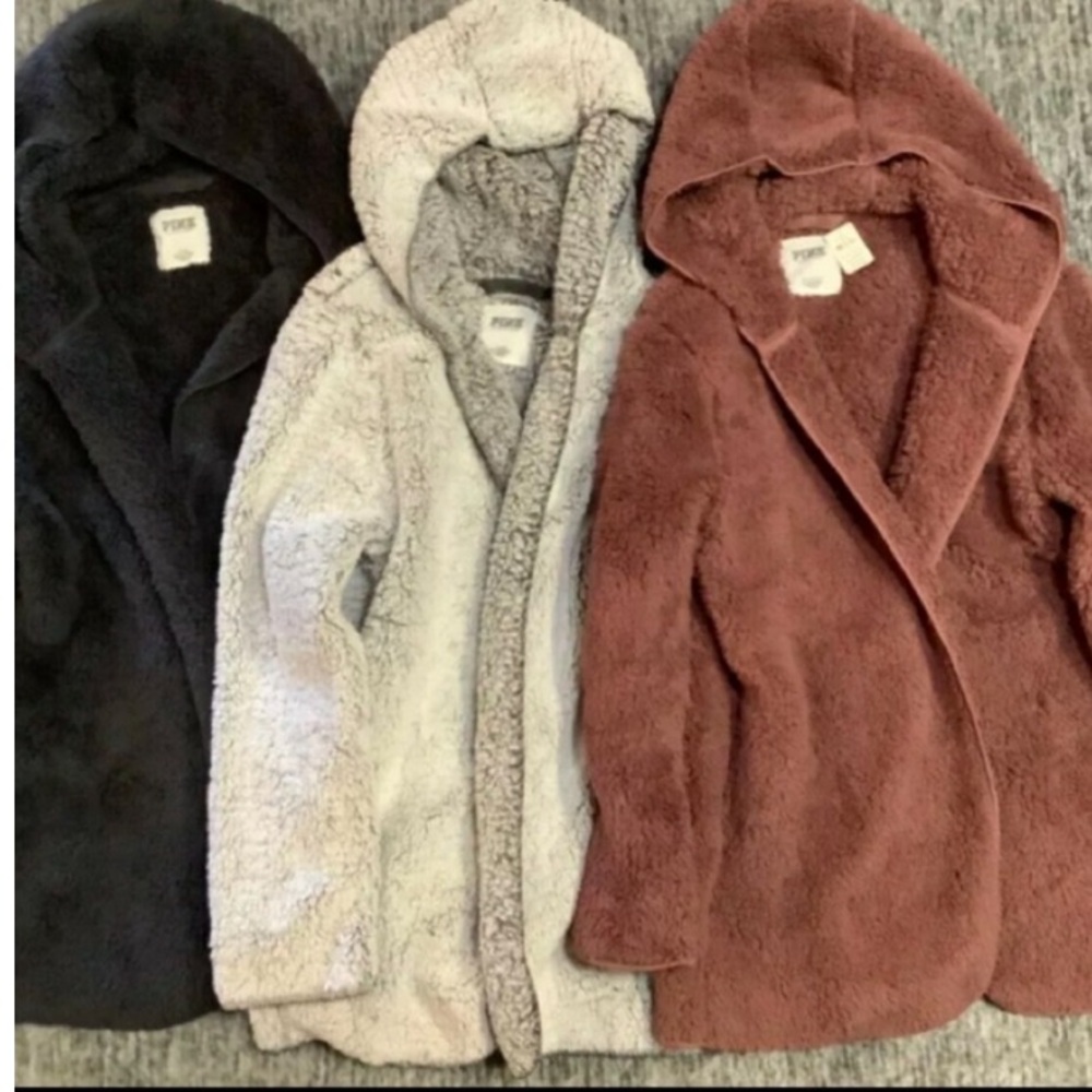 VICTORIA'S SECRET PINK SHERPA CARDIGAN GREY M/L
